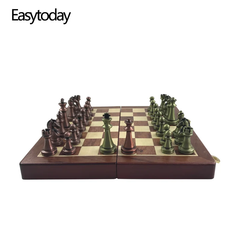 International Chess Wooden Games Set Metal Chess Pieces Solid Wood Chess Board Entertainment Table Game Box Gift