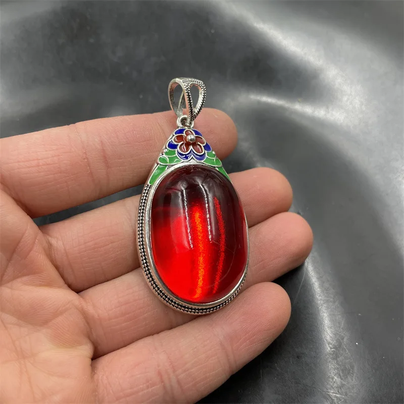 Inlaid Red Zircon-like-Shaped for Men and Women Sweater Chain Jade Pendant