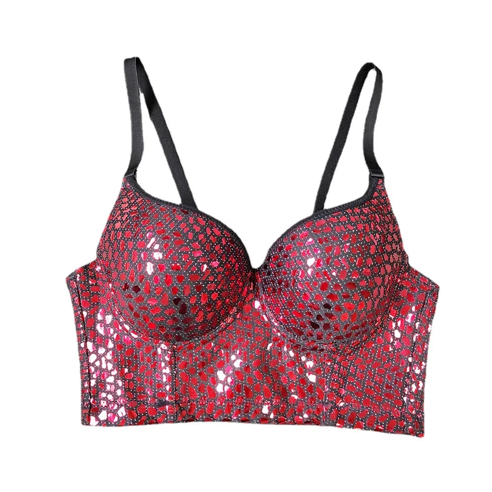 Biustonosz rybia ość na zamówienie do noszenia na zewnątrz, czysta pokusa, klub nocny DS, błyskawiczny, bez ramiączek, ultra krótki, odsłaniający brzuch, do tańca.