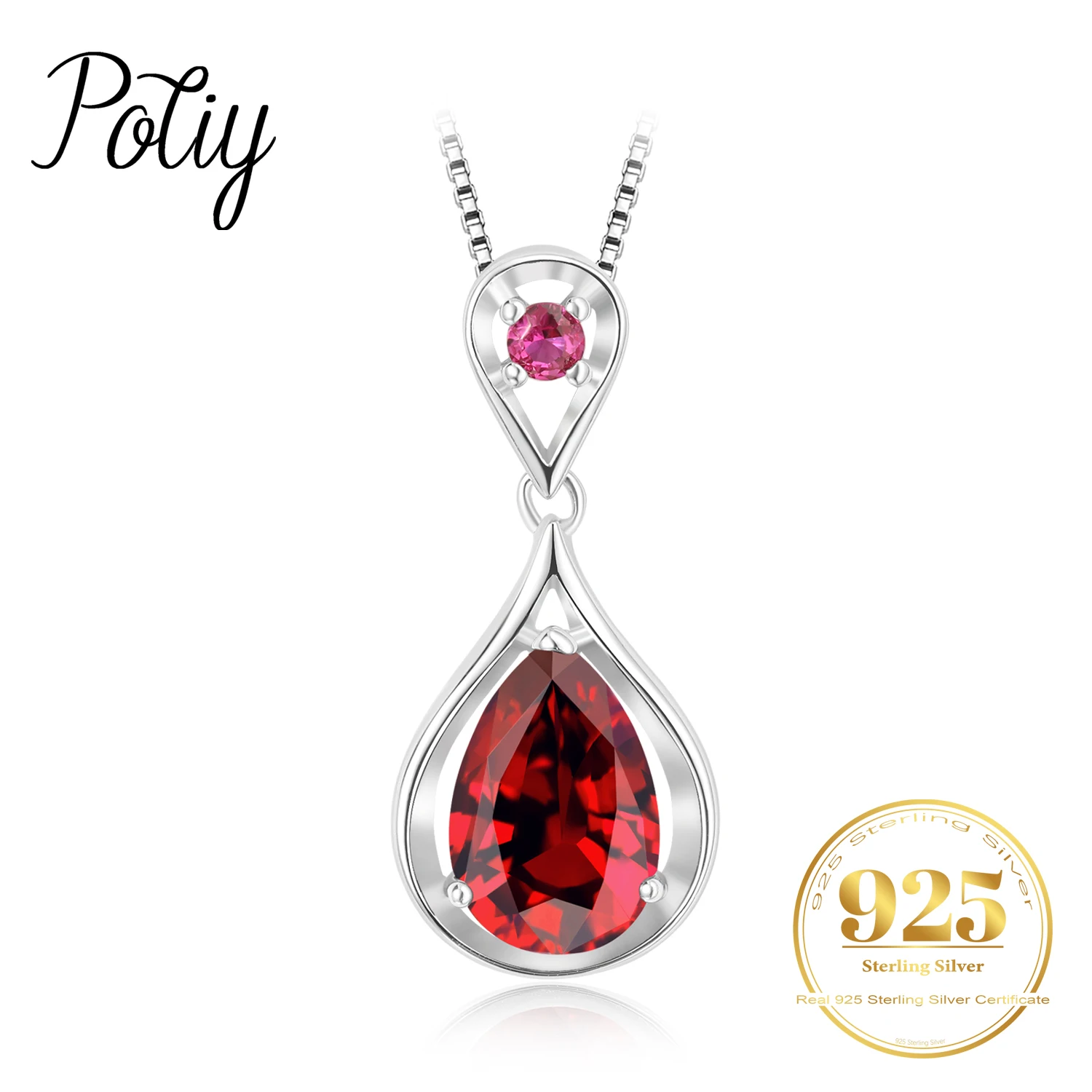 Potiy Pear Shape 4ct Created Ruby Pendant Necklace No Chain 925 Sterling Silver for Women Necklaces Jewelry Valentine's day gift