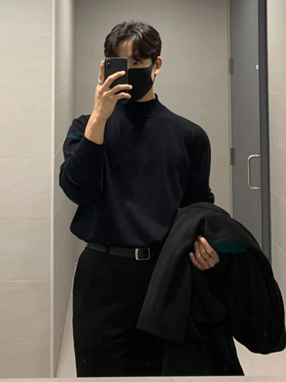 

Men's Mid-Ne Knitted Sweater Long Sve Bla Base irt Autumn Winter Sle Casual Faion Youthful Pure Color f High ...