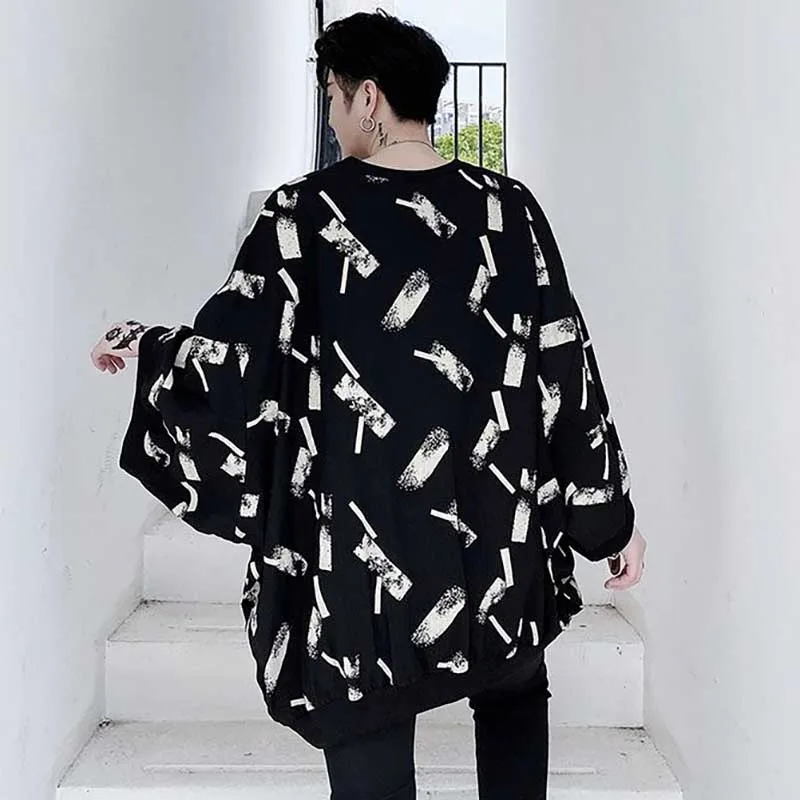 Fashion O-Neck Loose Printed Batwing Sleeve T-Shirts Men\'s Clothing 2024 Spring New Oversized Casual Tops All-match Tee Shirt