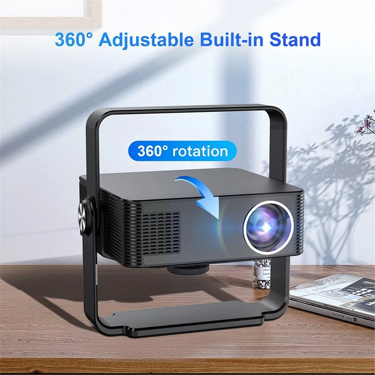 popop 4K 550 ANSI Portable Projector 1080P Auto Focus Keystone Correction Android 13 BT5.2 WIFI6 360° Home Cinema US Plug