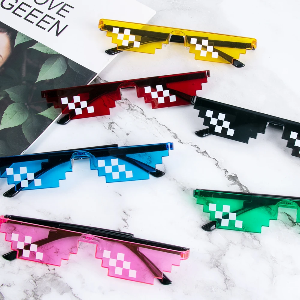 8/4pcs Funny Black Mosaic Sunglasses Trick Toy Retro Gamer Robot glasses Birthday Party Photo Props Decorations Cosplay Favors
