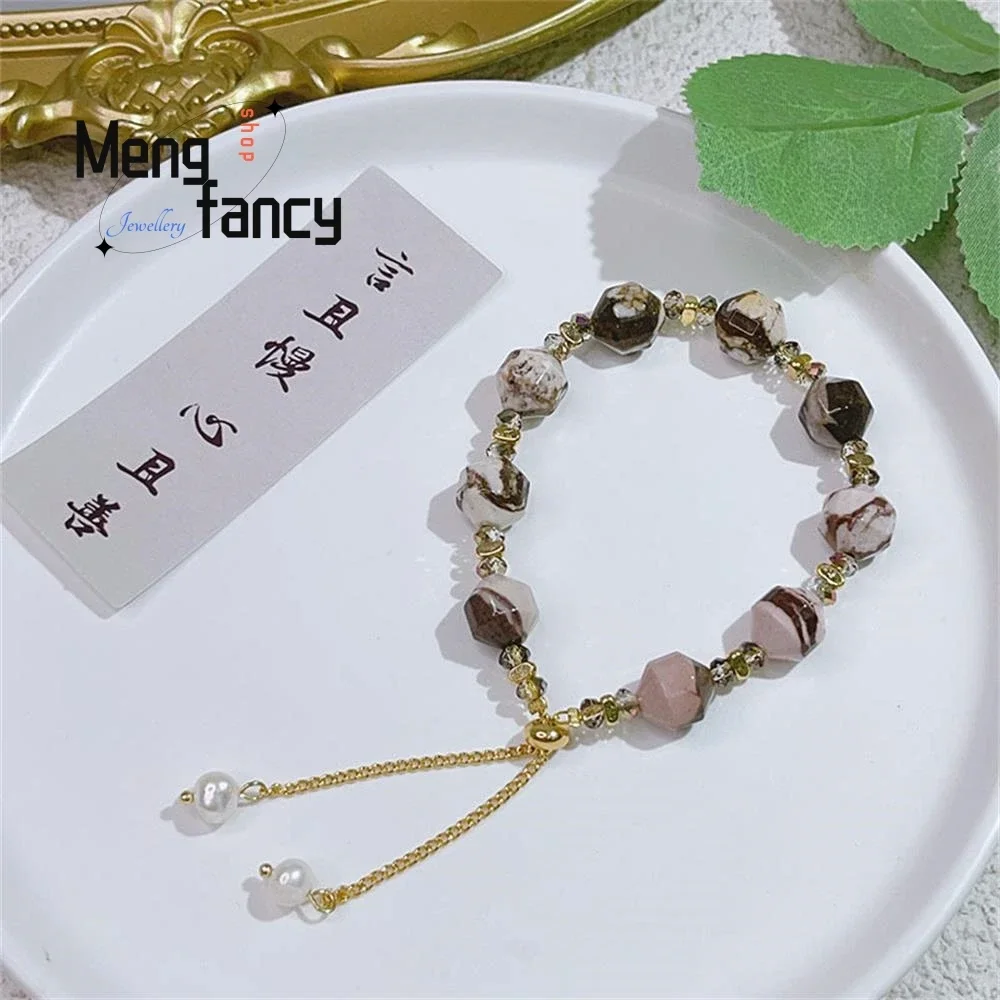 New Charm Bracelet Female Coffee Color Natural Stone Can Be Pulled To Adjust The Hand Circumference Light Luxury Fashion Jewelry