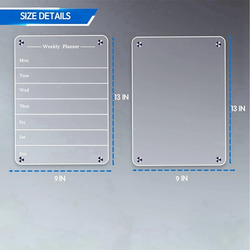 Placa acrílica magnética transparente para geladeira, planejador de refeições semanal, calendário semanal