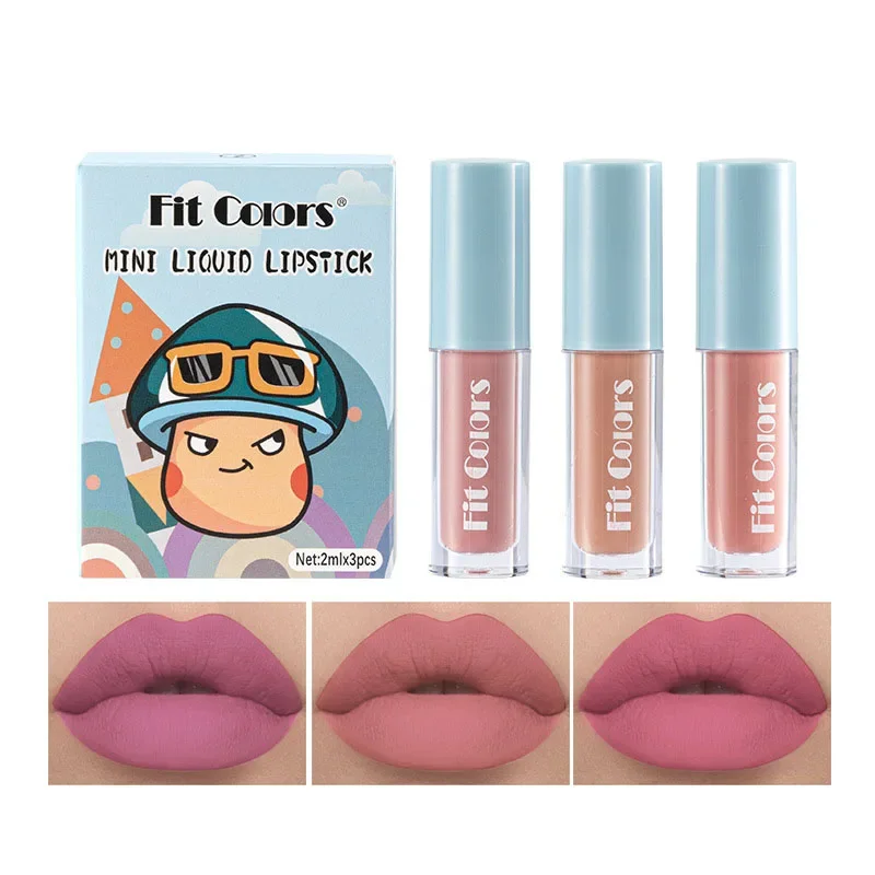 Velvet Matte 3pcs/set Lipstick Set Waterproof Sexy Red Nude Black Lip Stick Tint Makeup Mini Lip Gloss Kit Plumping Lip Oil Set