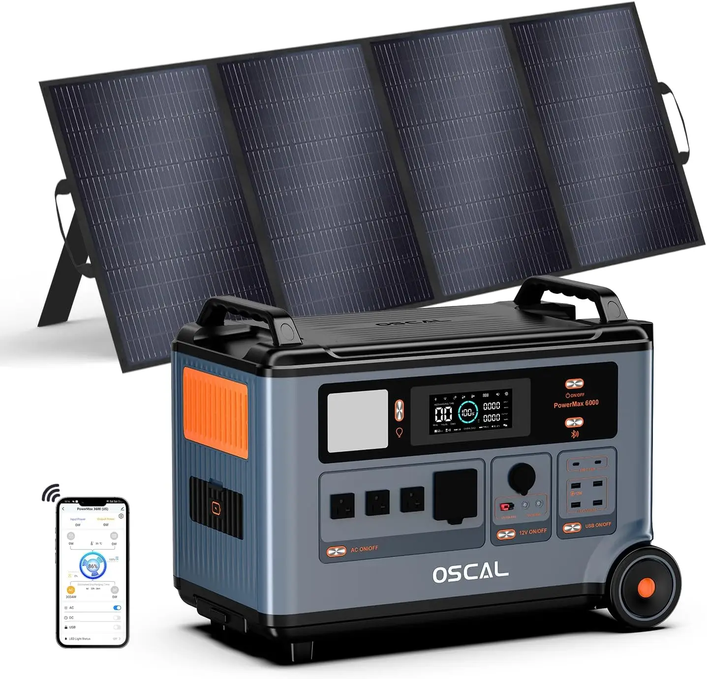 Best Price PowerMax 6000 Solar Generator with 4x500W Solar Panel, 120V/240V Split Phase Voltage 6000W 7200W Peak