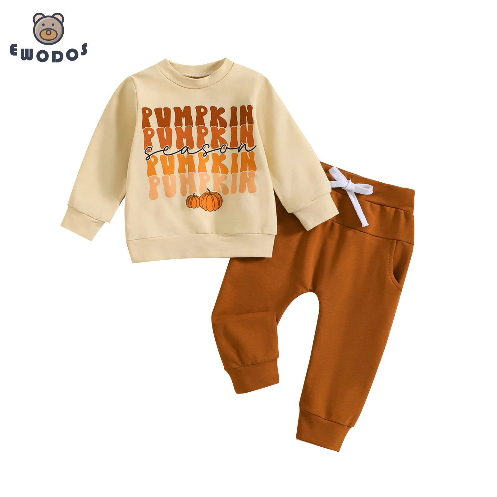 EWODOS Infant Baby Boys Halloween Clothes Set Cartoon Letter Pumpkin Print Long Sleeve Sweatshirt Tops Pants Set for Autumn Fall