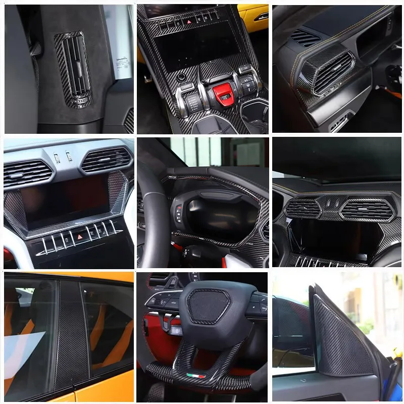 For Lamborghini URUS Real Carbon Fiber Car Center Console Air Outlet Seat Switch Panel Frame Cover Interior Trim Sticker Kit