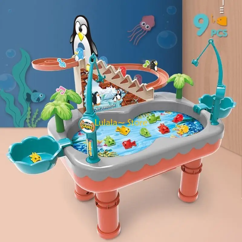 Y4QA Bàn trò chơi câu cá từ tính Đồ chơi chim cánh cụt điện Đồ chơi bàn câu cá Quà tặng trẻ