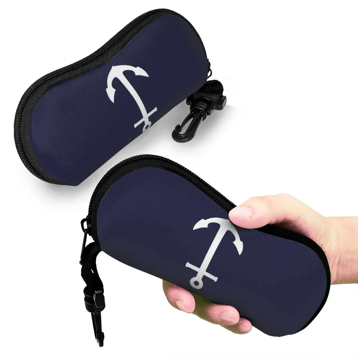 

White Anchor On Navy Blue Shell Glasses Case Protector Sunglasses Box Women Men Soft Eyeglasses Bag Pouch