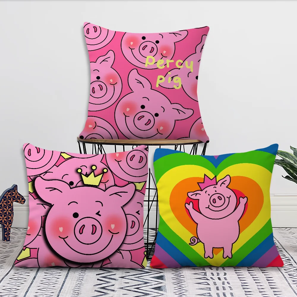 Cartoon Candy P-Percy Pig cushion cover Living Room Accent Couch Back Support Square Lounge Restful Nap Companion Pillow Case