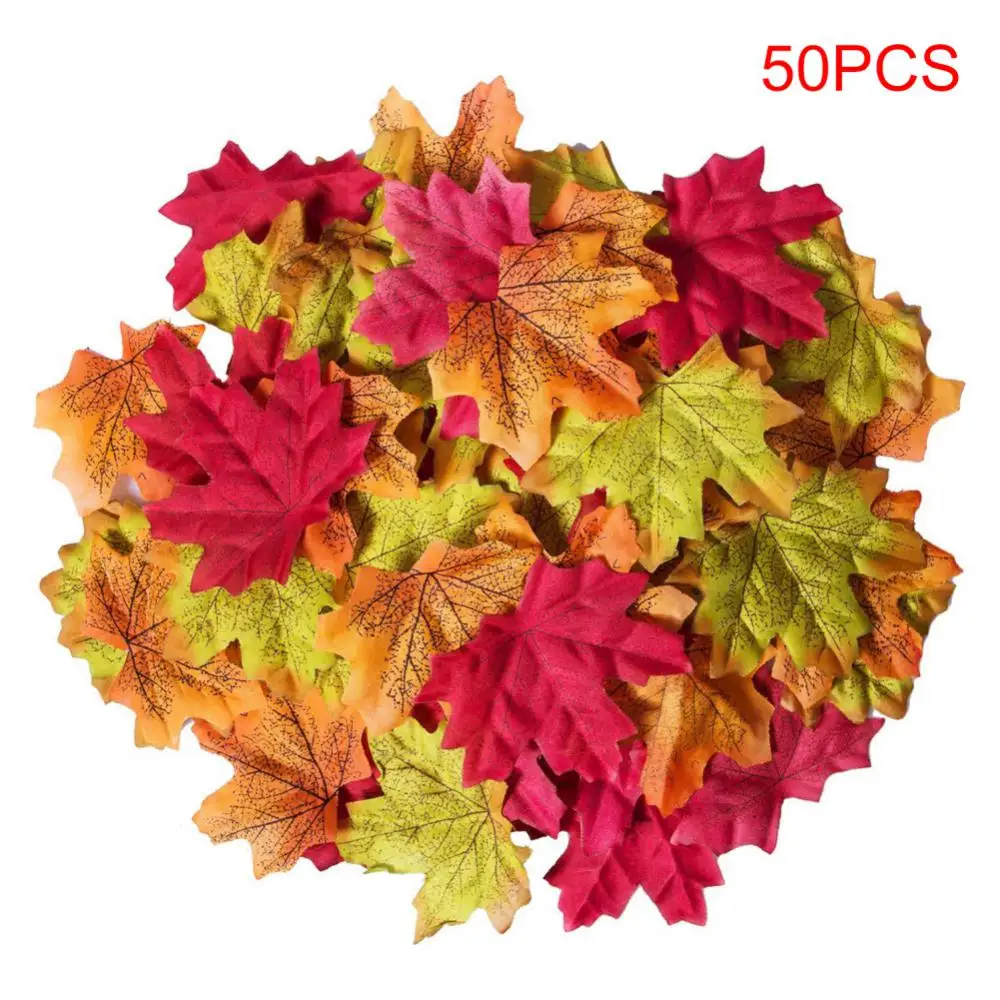 1 Set 50/Fake Foliage Plants Decoration Artificial Vine Yellow Autumn Maple Leaf Fake Garland Plants Foliage Garden Deco