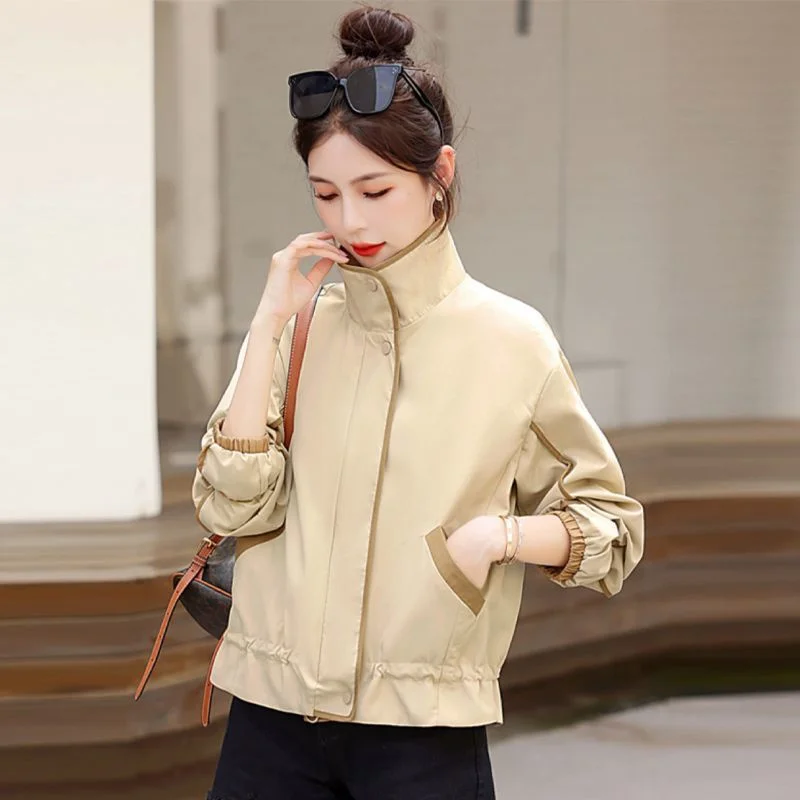 Korean Loose Women's Short Coat 2024 New Spring Autumn Casual Colour matching Casual Windbreaker Ladies Outerwear Tops