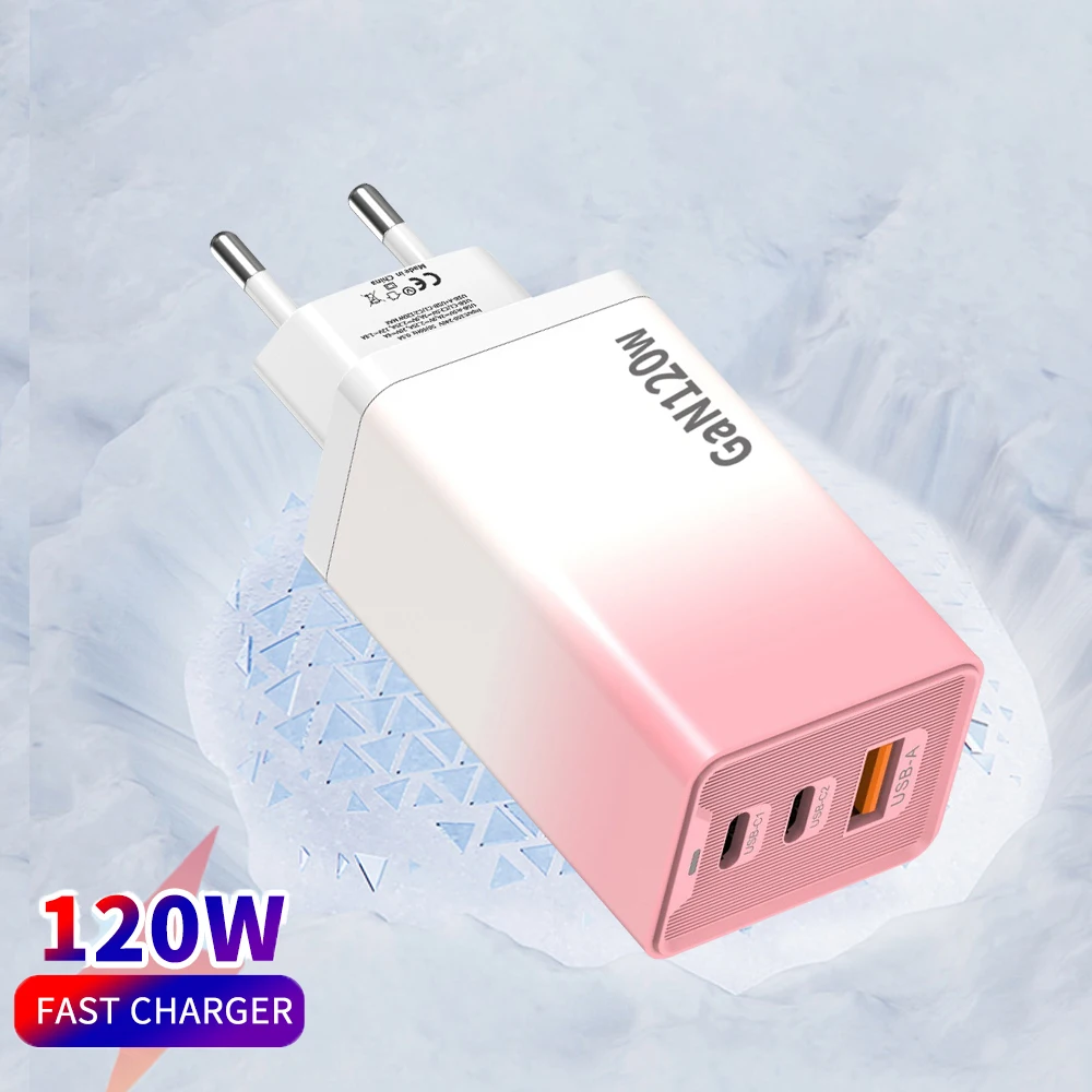 

120W Total Quick Charger with USB 2PD Type C Fast Charging Wall Charger For iPhone 14 13 Huawei Xiaomi Samsung with EU US Plug