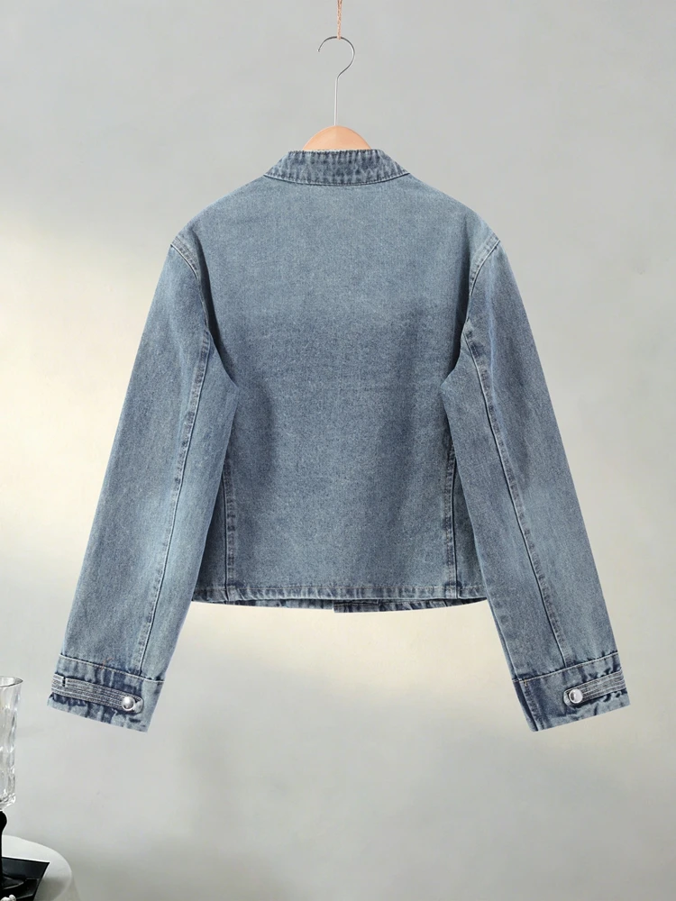 Denim Napoleon Jacke Shorts Anzüge Damen Vintage Stehkragen Langarm Mäntel Tiefsitzende Shorts Sexy Damen Neue Partykleidung Outfits – Detail 4