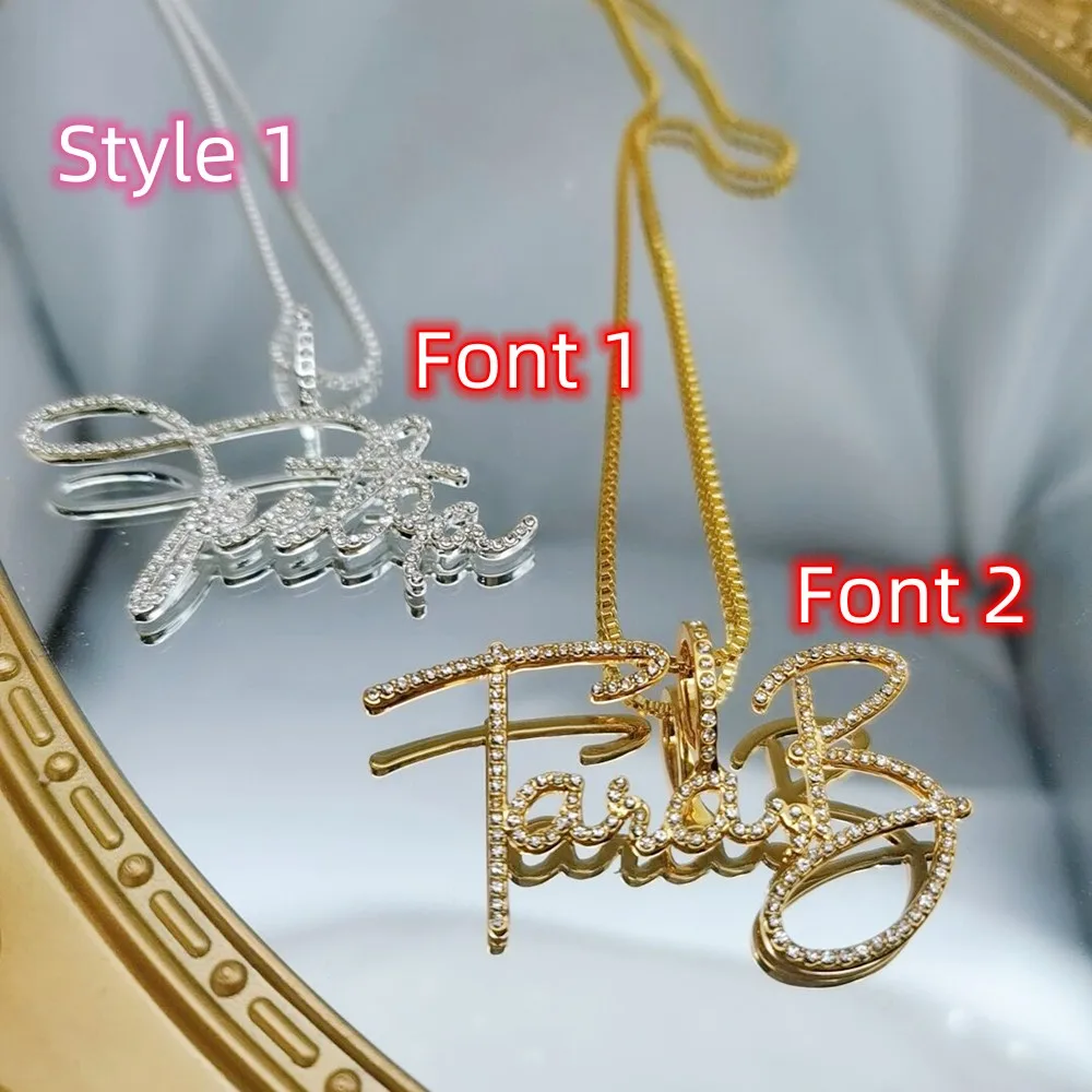 Duoying Zirconia Initial Letters Necklaces Script Font Nameplate Pendant Personalized Women  Custom Necklaces