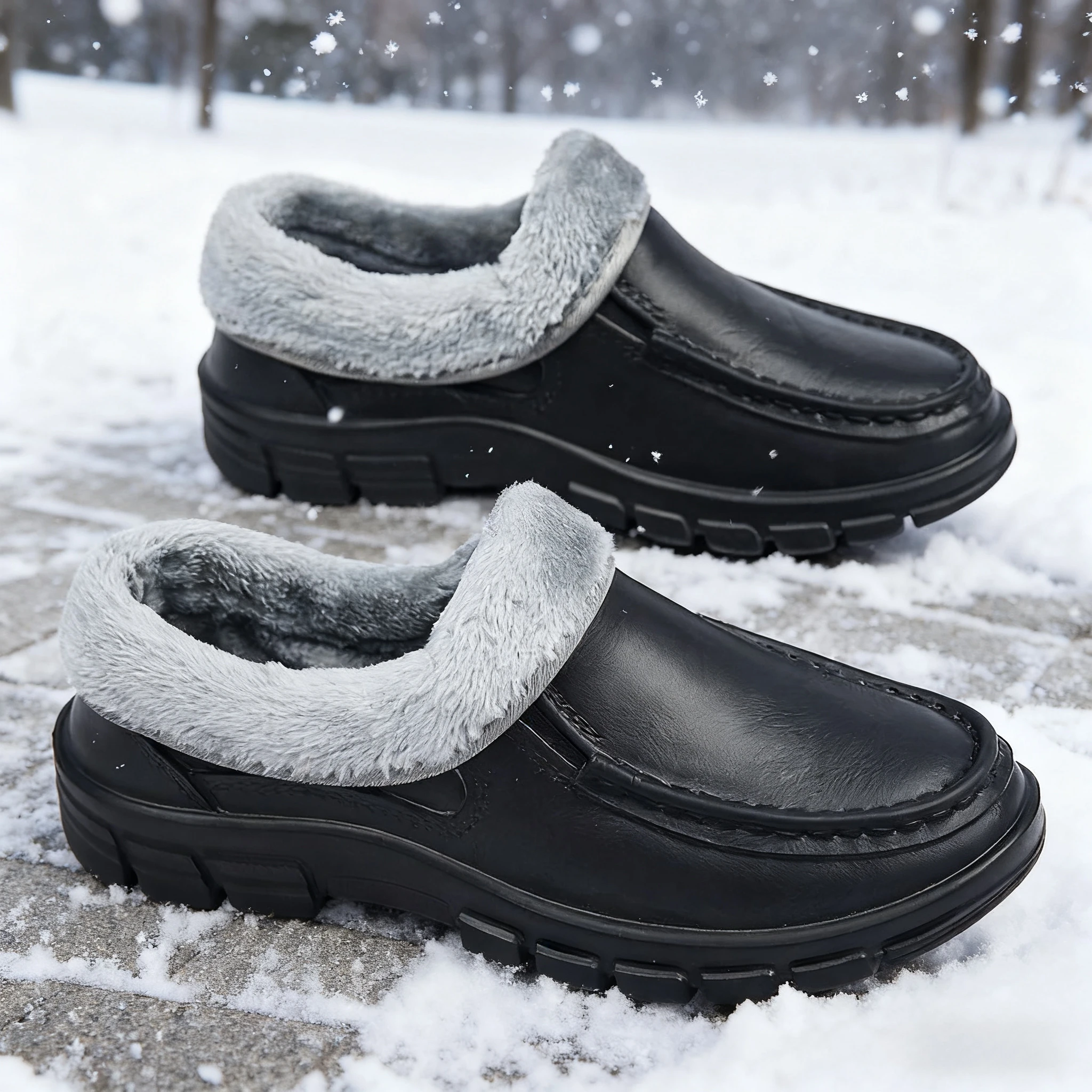 

Men's Waterproof Casual Cotton Shoes - Anti Slip and Wear-resistant Sole with Thickened Warm Fur Lining, Essential for Winter