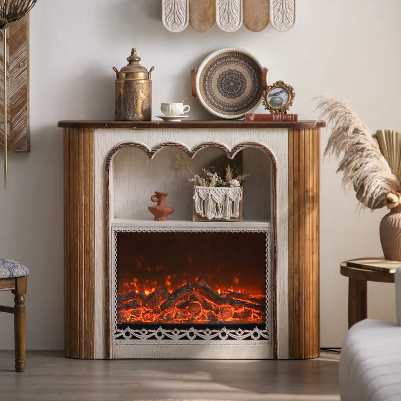 

American retro style old shelves, hotel entrance living room fireplace, homestay indoor background decorative wall rack