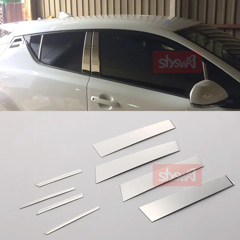 For TOYOTA 2017 C-HR ZYX10 / NGX50 WINDOW PILLAR COVER TRIM PILLER GARNIS 8 PCS  SUS304 Car Styling Exterior Chrome Accessories