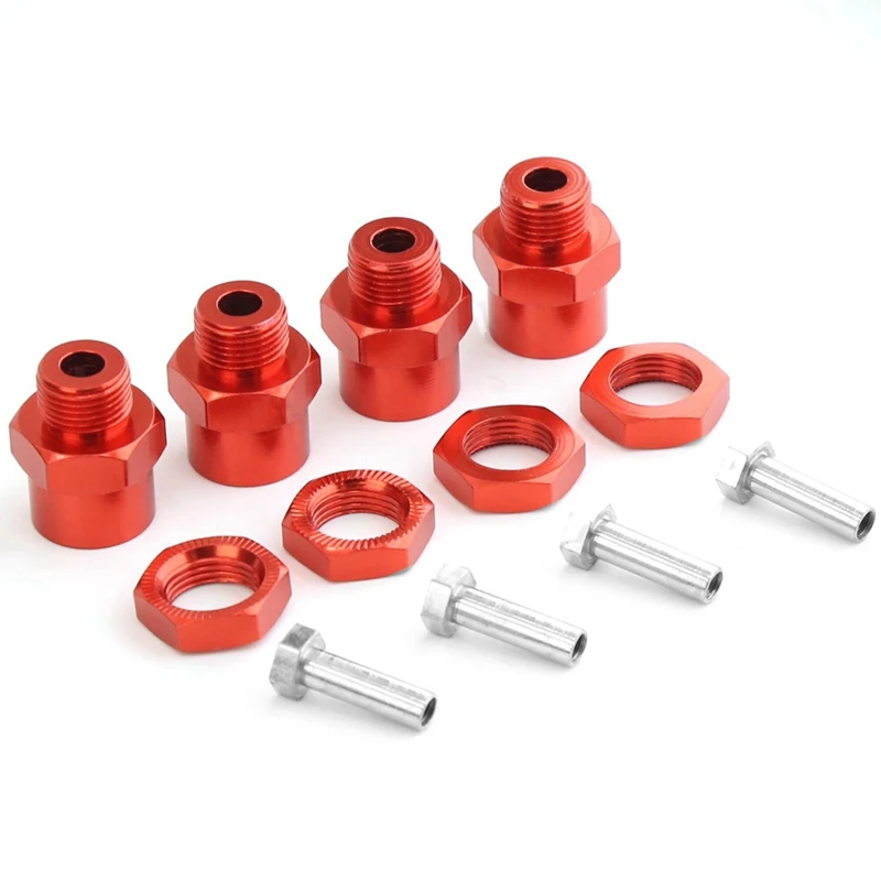 4PCS Metal Hex Adapter 12Mm To 17Mm Wheel Hex Hubs Adapter Extension Conversion Nuts For 1/10 RC Car Parts Red