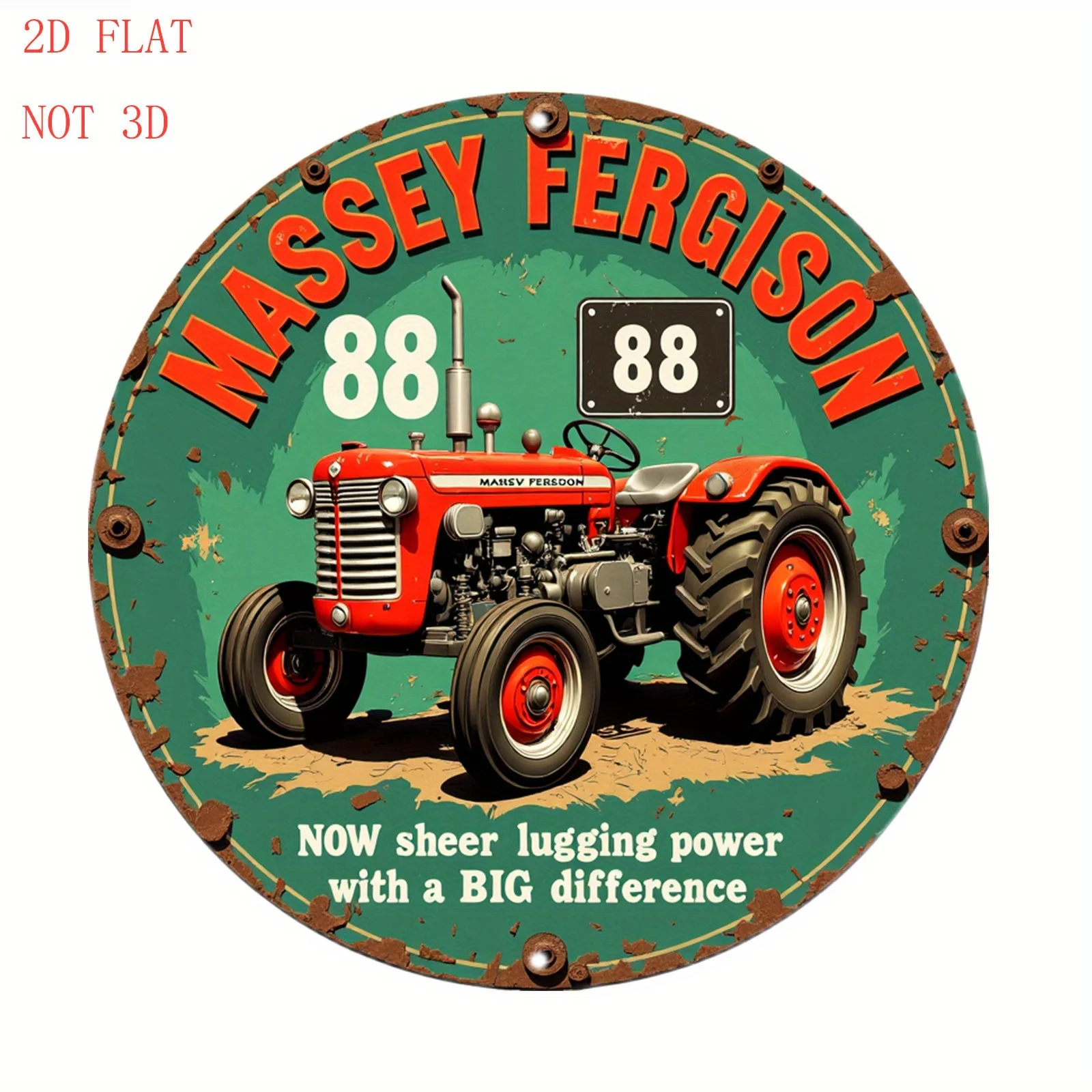 [2D Flat] 1 pieza Massey Ferguson 88 Tractor Vintage Farm Decor - Letrero de pared de metal de aluminio resistente, resistente a la intemperie para interiores/