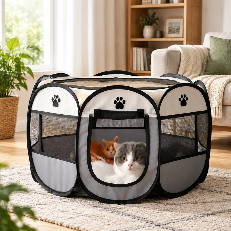 Large Foldable Octagon Pet Kennel for Outdoor Use with Simple Assembly - Spacious Puppy and Cat Shelter