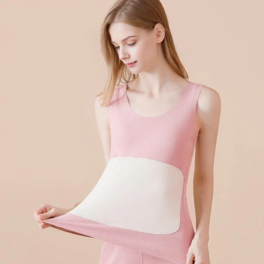 Women's Thermal Vest Seamless Plush Tank Top With Belly And Back Warm Patch Winter Sleeveless Velvet Undershirt For Bedroom Home