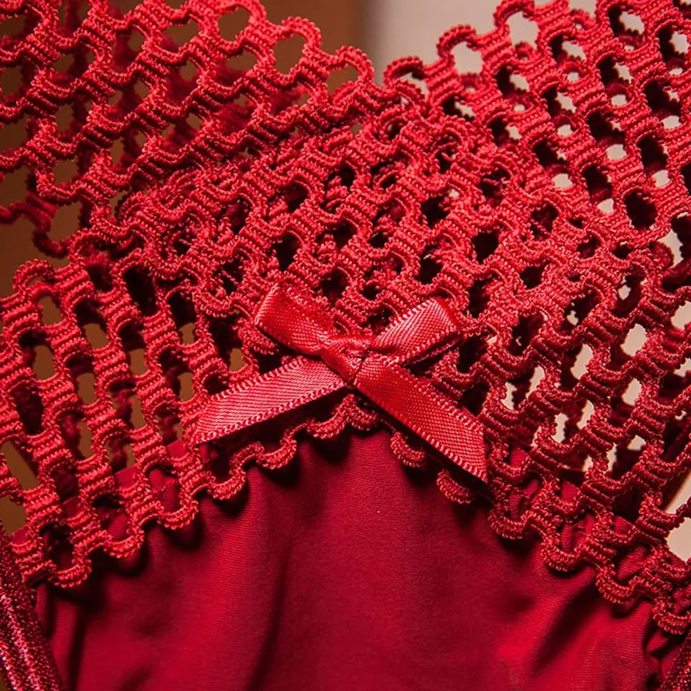 بسيطة منخفضة الخصر الجوف خارج سيور Bowknot النمط الفرنسي الحرير الساتان سراويل داخلية الملابس الداخلية النساء شبكة ملخصات سيدة