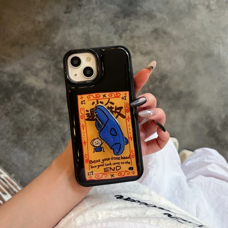 Hong Kong Beat villain Slippers Phone Case for iPhone 13 14 15 16 Pro Max 16pro 15pro babouche Buffer shockproof Cover