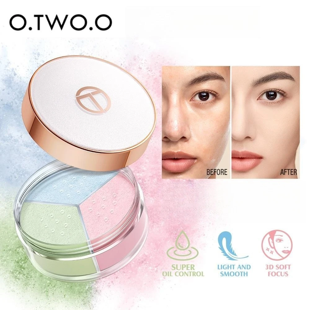 Wholesale O.TWO.O 3-in-1 Loose Powder Face Powder Matte Long-lasting Oil Control 3 Colors Finishing Powder Korean Makeup