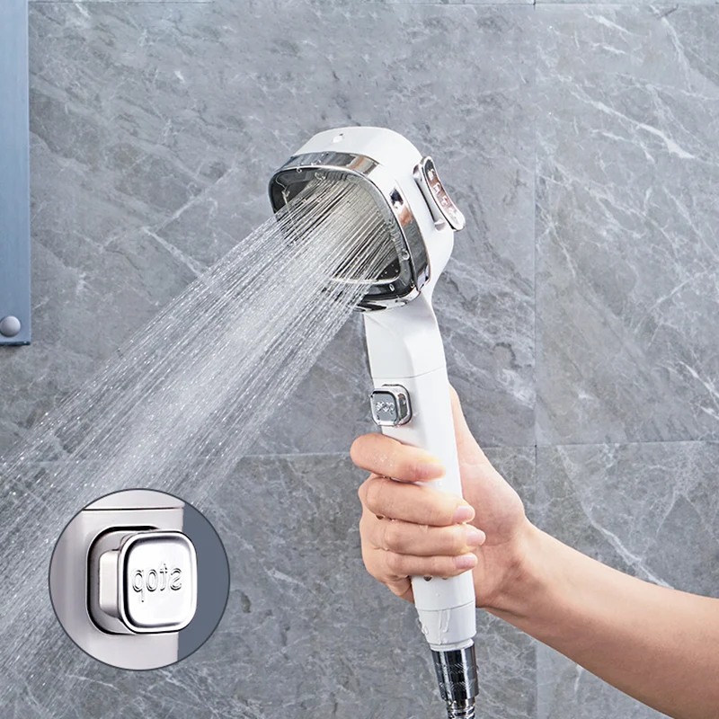 4 Modes New Style Booster Shower Head Home Handheld Filter One Button Water Stop Bathroom Bath Set Shower Head