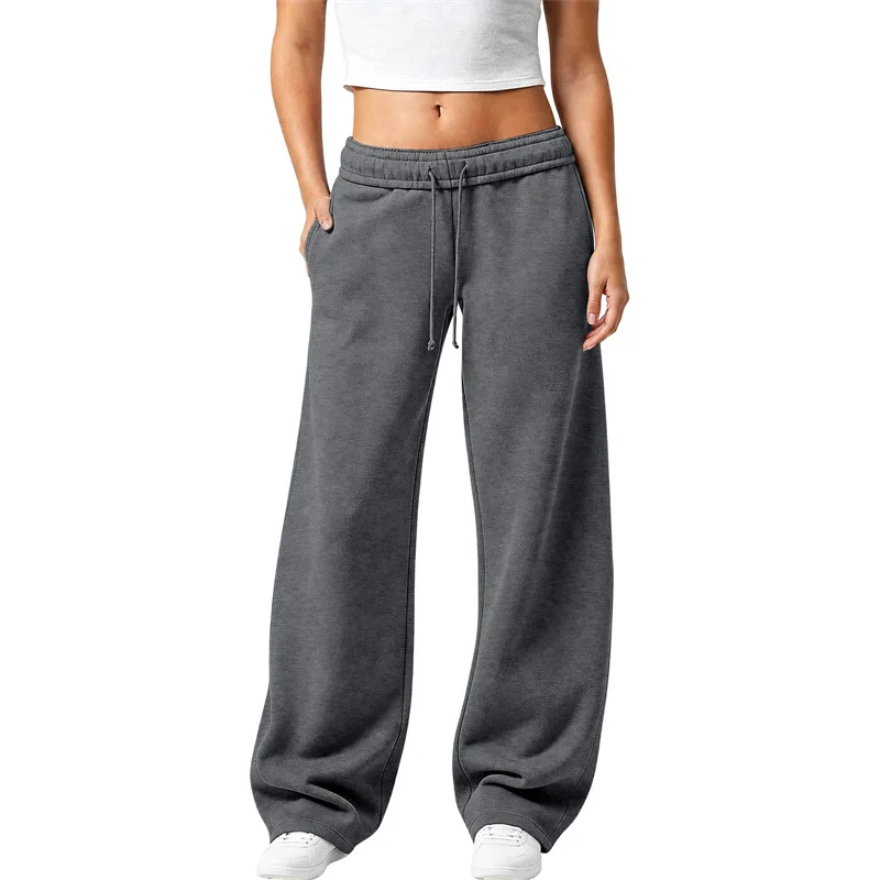 NEUE einfarbige Damen-Sweatpants, lässig und bequem, Damen-Hose mit Kordelzug, gerade geschnitten, lockere, lässige Hose mit Kordelzug, weites Bein – Detail 7