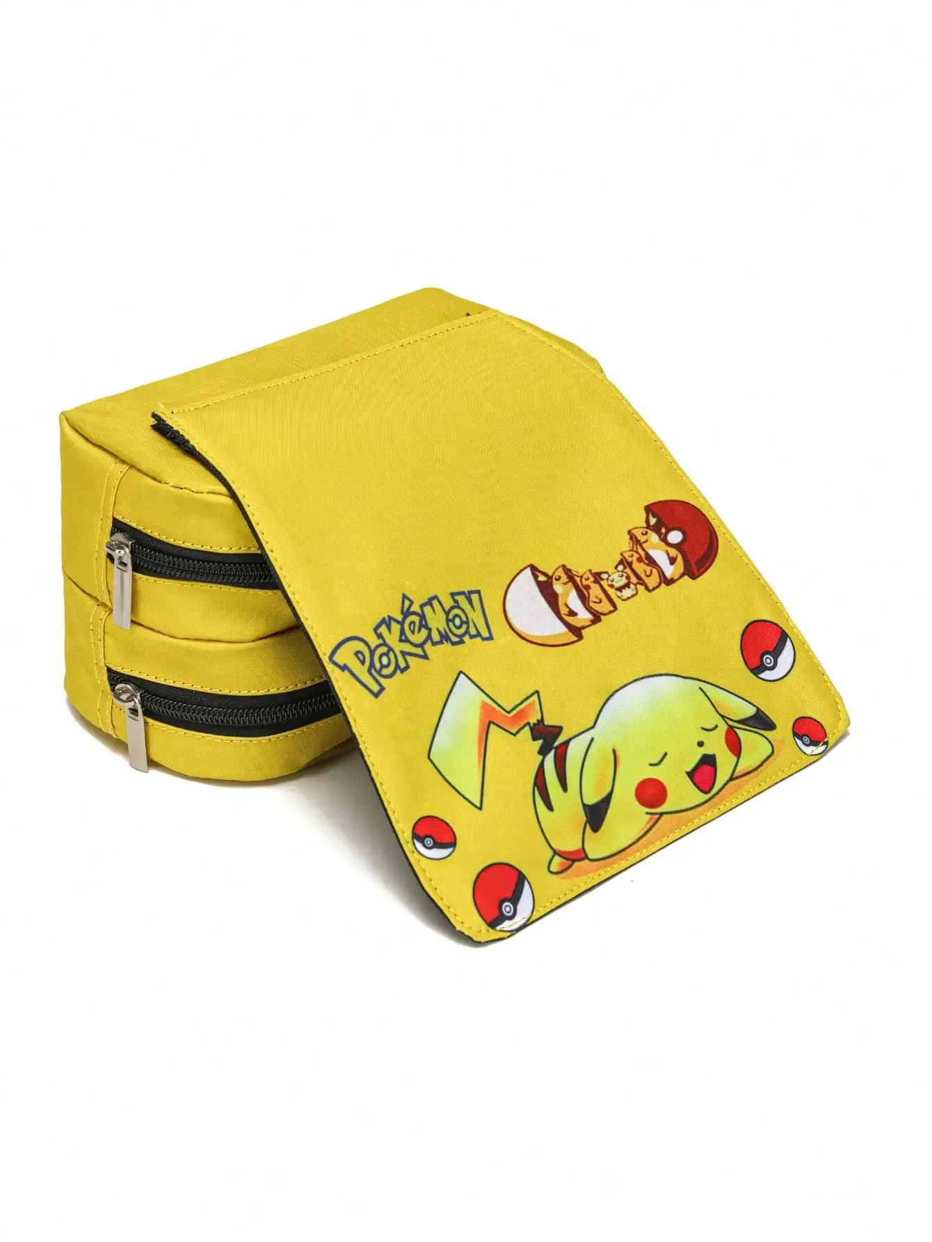 Cartoon Animation Peripheral Pokémon Cute Print Double-layer Pencil Bag Student Large-capacity Zipper Stationery Box Pencil Bag