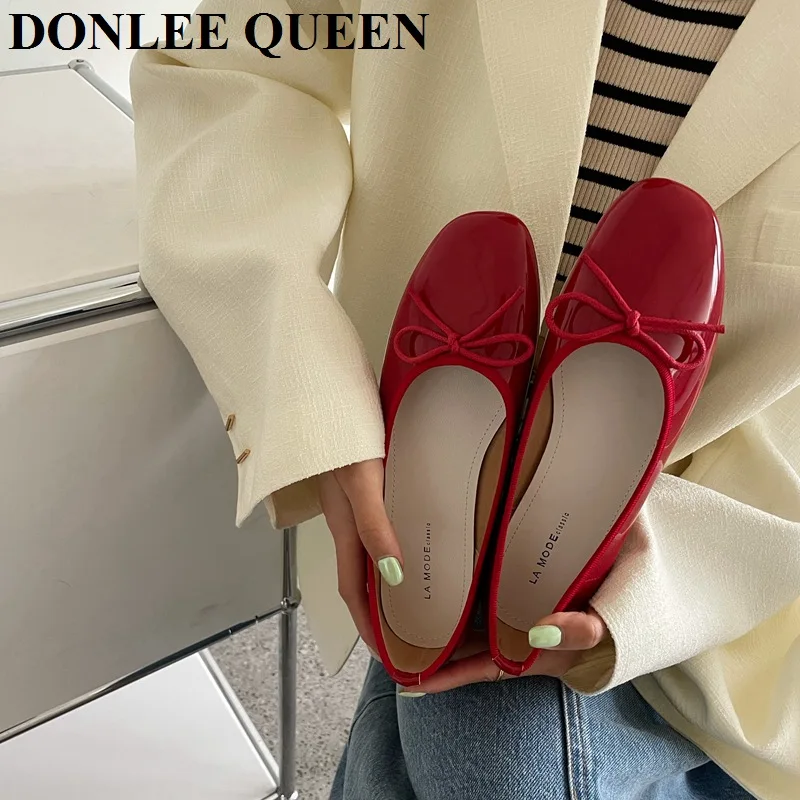 Women Flats Shoes Slip On Flat Casual Loafer Bow Knot Ballet Flat Ballerina Soft Moccasin Classic Brand Solid Color Female Mujer