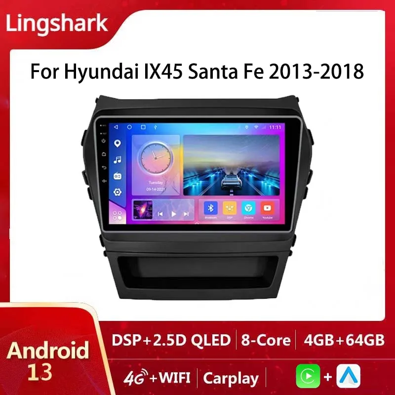 

Carplay Car Radio 9Inch Android Auto Multimedia Player For Hyundai IX45 Santa Fe 2013-2018 GPS Navigation Screen Stereo 4G WIFI