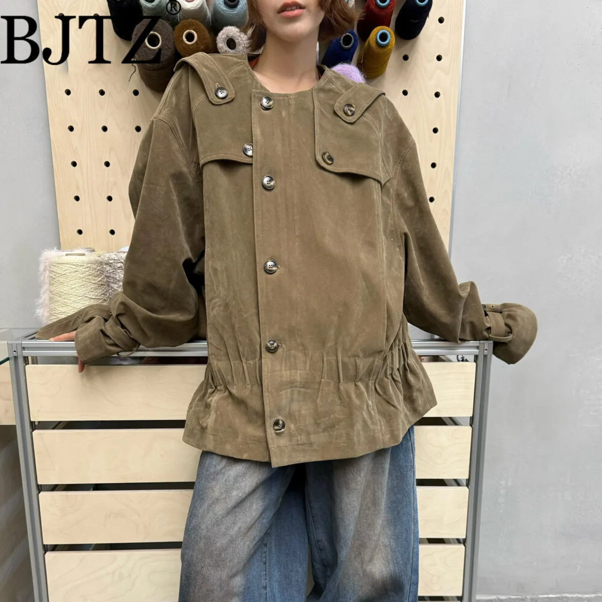 

BJTZ Vintage Fashion Designer Woman's Jacket 2025 Spring Autumn New Loose Fit Single Breasted Female Top Coat