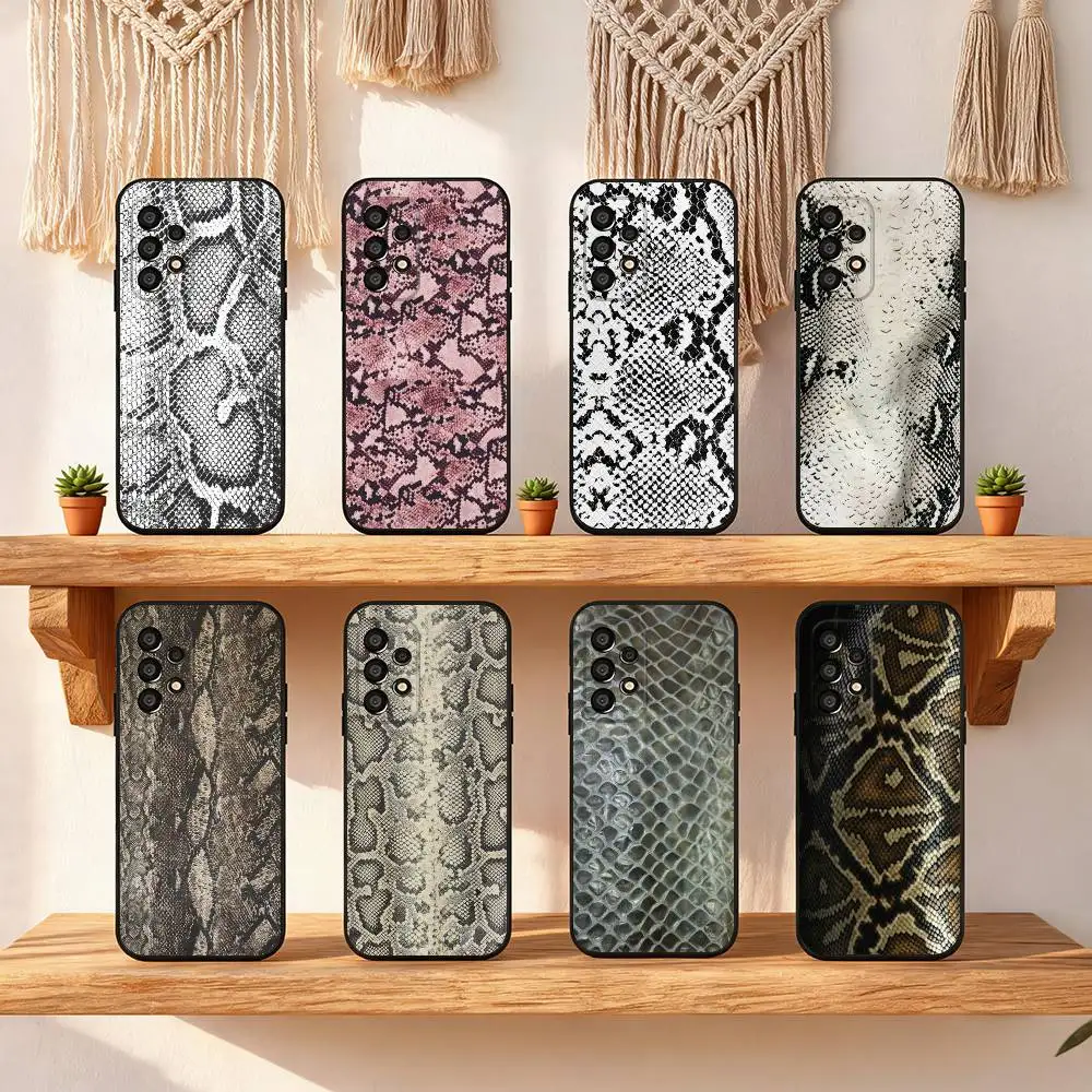 Grey Snake Skin Phone Case For Samsung Galaxy S25 FE S24 S23 S22 S21 S20 S10 S10E Ultra Plus FE Note 20 Ultra Black Cover
