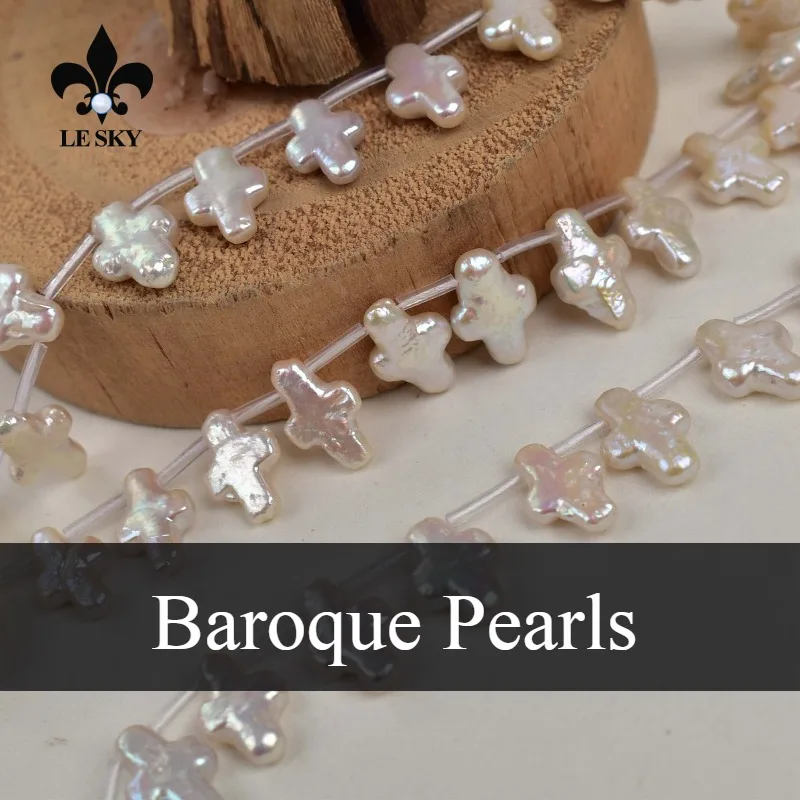 

Real 100% Natural Freshwater Baroque Pearls Cross Shape Pearl Loose Spacer Beads for Making DIY Jewelry Necklace Bracelet 9-14mm