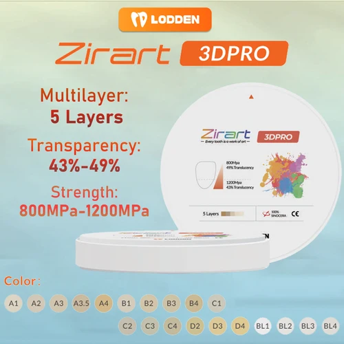 Lodden 3D PRO Zirconia Dental multicapa bloque de disco de Zirconia laboratorio Dental súper translúcido 98mm Vita 16 colores para CAD CAM