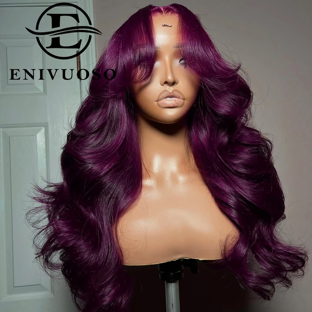 

Темно-фиолетовые длинные волнистые прозрачные синтетические парики спереди, предварительно выщипанные бесклеевые парики темно-бордового цвета для чернокожих женщин