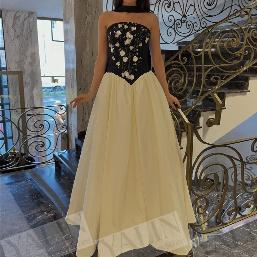 

Women's A-line Evening Dresses Ankle-length Strapless Sleeveless Prom Dresses Fashion Flowers Sequined Stole Customized Gowns