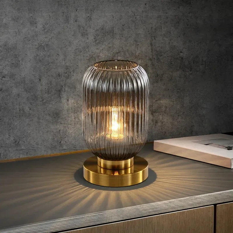 nordic-glass-table-lamp-modern-bedside-desk-lamp-white-amber-smoky‑gray-glass-shade-bedroom-living-room-indoor-decor-lighting