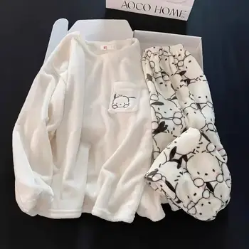 三麗鷗 Hello Kitty Pochacco Kuromi 女孩新款日系卡通印花加厚珊瑚絨保暖抗菌家居服套裝 10 最佳銷售 三麗鷗睡衣 - №2