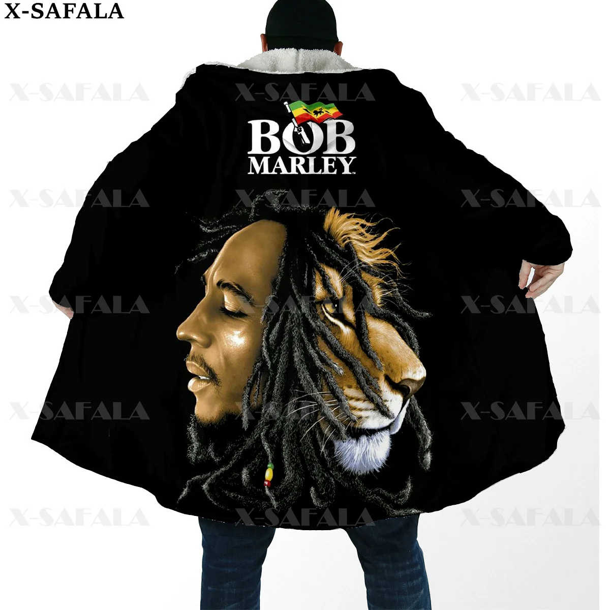 Reggae Singer Bob Marley HipHop Weeds Thick Warm Hooded Cloak Men Overcoat Coat Windproof Fleece Cape Robe Hooded Blanket-6