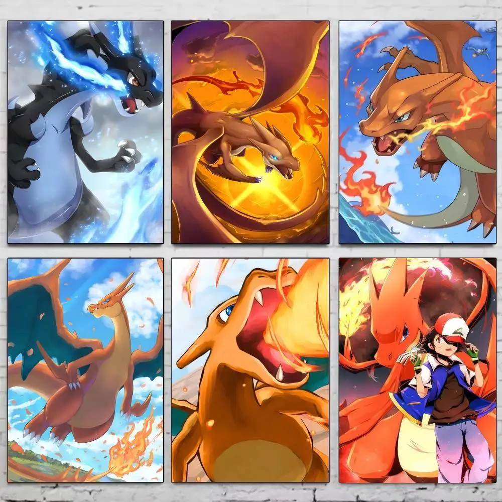 

Hot Japanese Anime Charizard Poster Self-adhesive Art Waterproof Paper Sticker Coffee House Bar Room Wall Decor