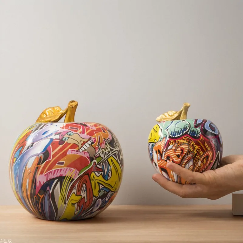 Colorful Printed Apple Ornaments. Creative Simulation Fruit Models, Personalized Home Art Decorations For Living Room Bookshelve