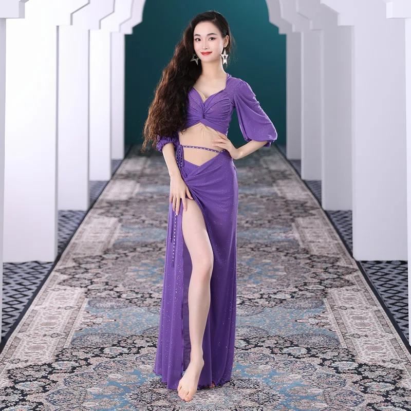 

Professional belly dance training suit Autumn and winter new suit Long skirt performance suit Sexy beginner