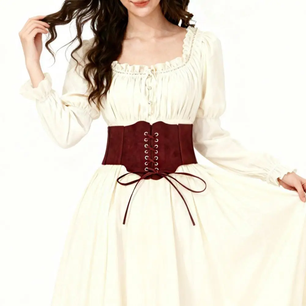 

Fashion Adjustable Pu Leather Corset Spicy Girl PU Leather Brown Cummerbunds Waistband Solid Color Suede Wide Belt Ladies